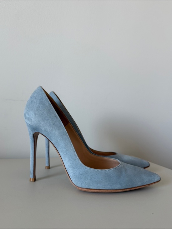 Gianvito Rossi Shoes - Gianvito Rossi Sky Blue Suede Pointed-Toe Pumps